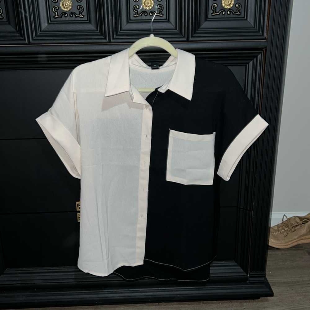 Black and white collard button shirt